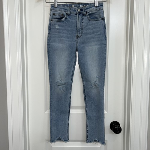 Gap Kids Sky High Skinny Ankle Torn Jeans Size 10 Adjustable Straps Raw Hem - Picture 1 of 9