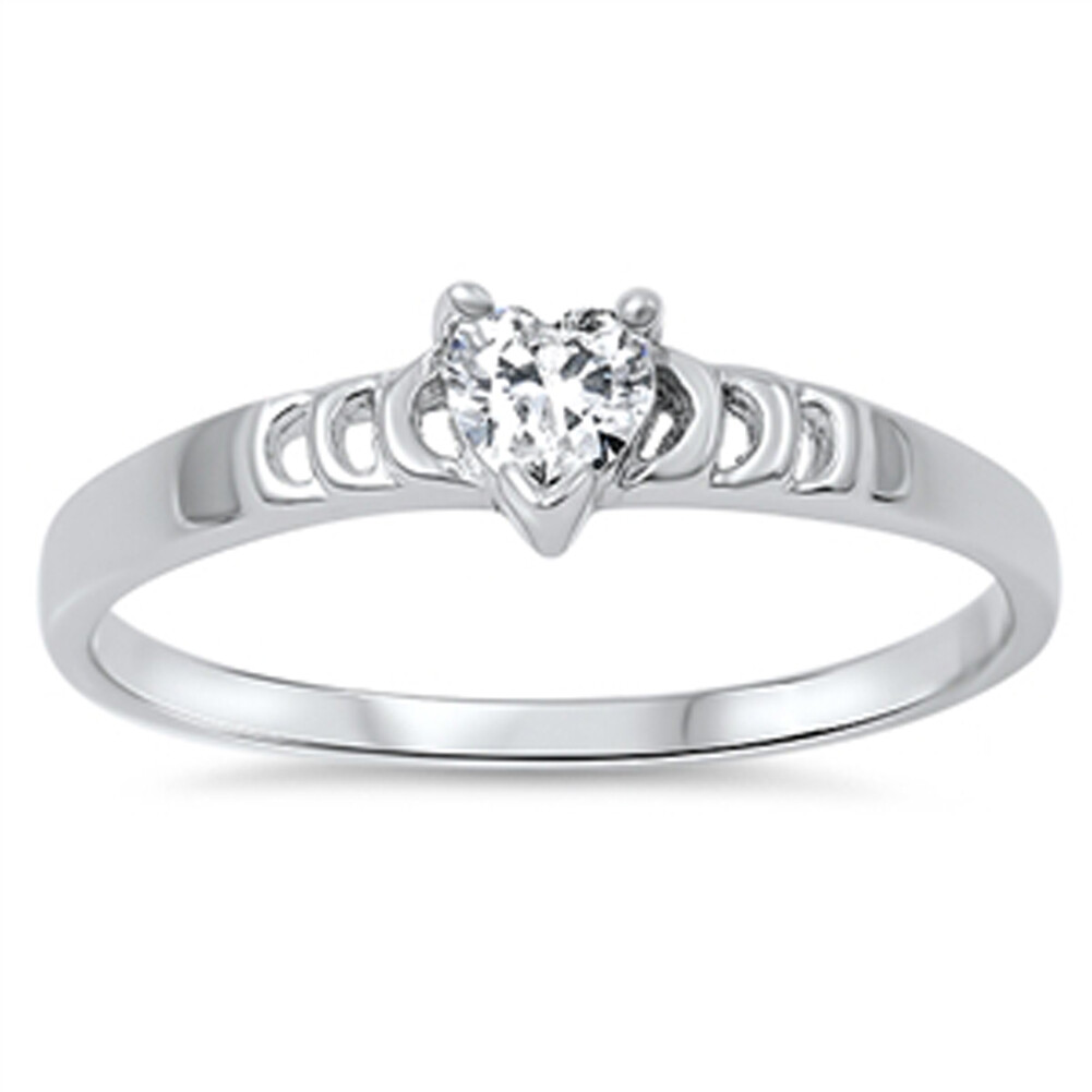 Open Heart Star White CZ Promise Ring – .925 Sterling Silver Band, Sizes 5-10