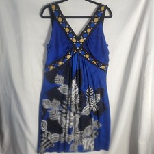 Style & Co Blue Sleeveless Dress Size 0X V-Neck Floral Stretch Knit 40.5" Long