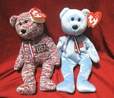 LOT OF 2- Patriotic TY Beanie Bears-USA 2000 AMERICA 2001 Blue Version -MWMT