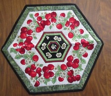 Handmade Quilted Table Topper, Cherries Blossoms 16" x 18"