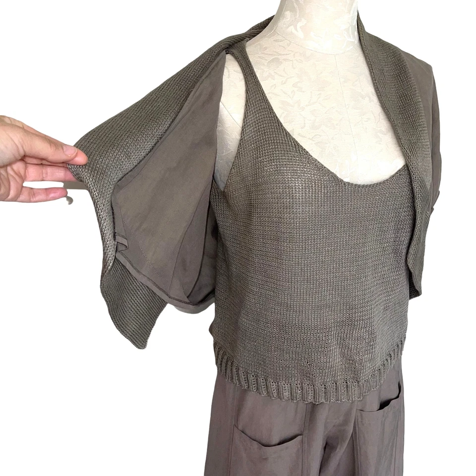 Conjunto de pantalones Crea Concept para mujer pantalones de tres piezas camiseta sin mangas encogerse de hombros lino algodón Foto 3 de 4