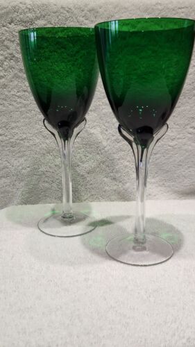 Set of 7 ART GLASS, MURANO STYLE Hand Blown Clear Applied Stems 9.75" Wine Glass - Picture 3 of 10