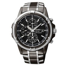 Seiko SSC143 Men's Solar Dress Chronograph Black Dial Two-Tone Watch