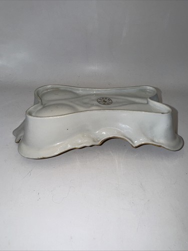 VTG Stamped Germany Ivory & Gold Porcelain Double Spoon Dish Rest - Picture 4 of 10
