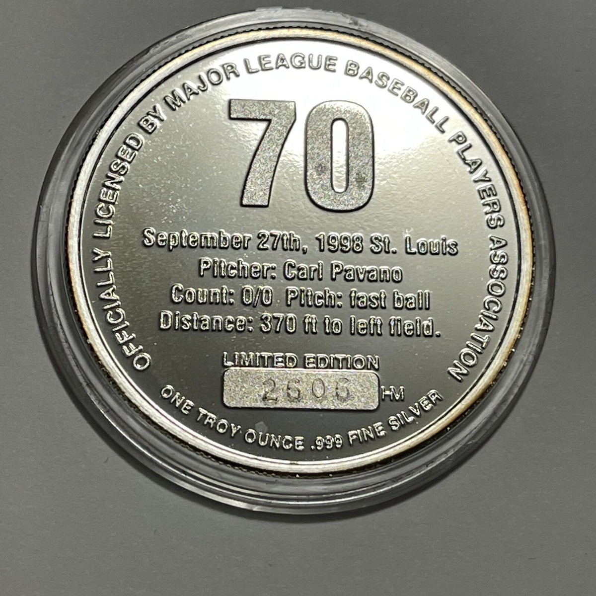 1998 Mark McGwire Homerun Record MLB Coin 1 Troy Oz .999 Fine