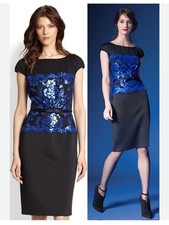 Tadashi shoji Black Dress with Royal Blue Floral Sequin Bodice evening dress 18