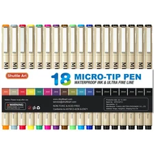 Shuttle Art Millipen Drafting Pen 12 Colors Set of 18 Water-based Ultra Fine Wir