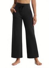 Women Fleece Lined Pants Wide Leg Sweatpants Petite Winter Yoga Large Black