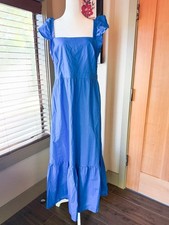 London Times Women's Maxi Sundress Blue Flutter Sleeve Tiered Size 12