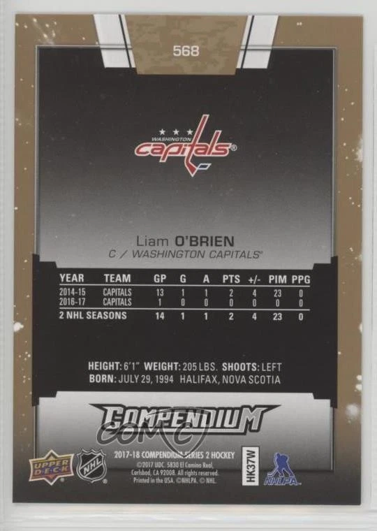 2017-18 Upper Deck Compendium Gold Liam O'Brien #568 - Image 2 of 2