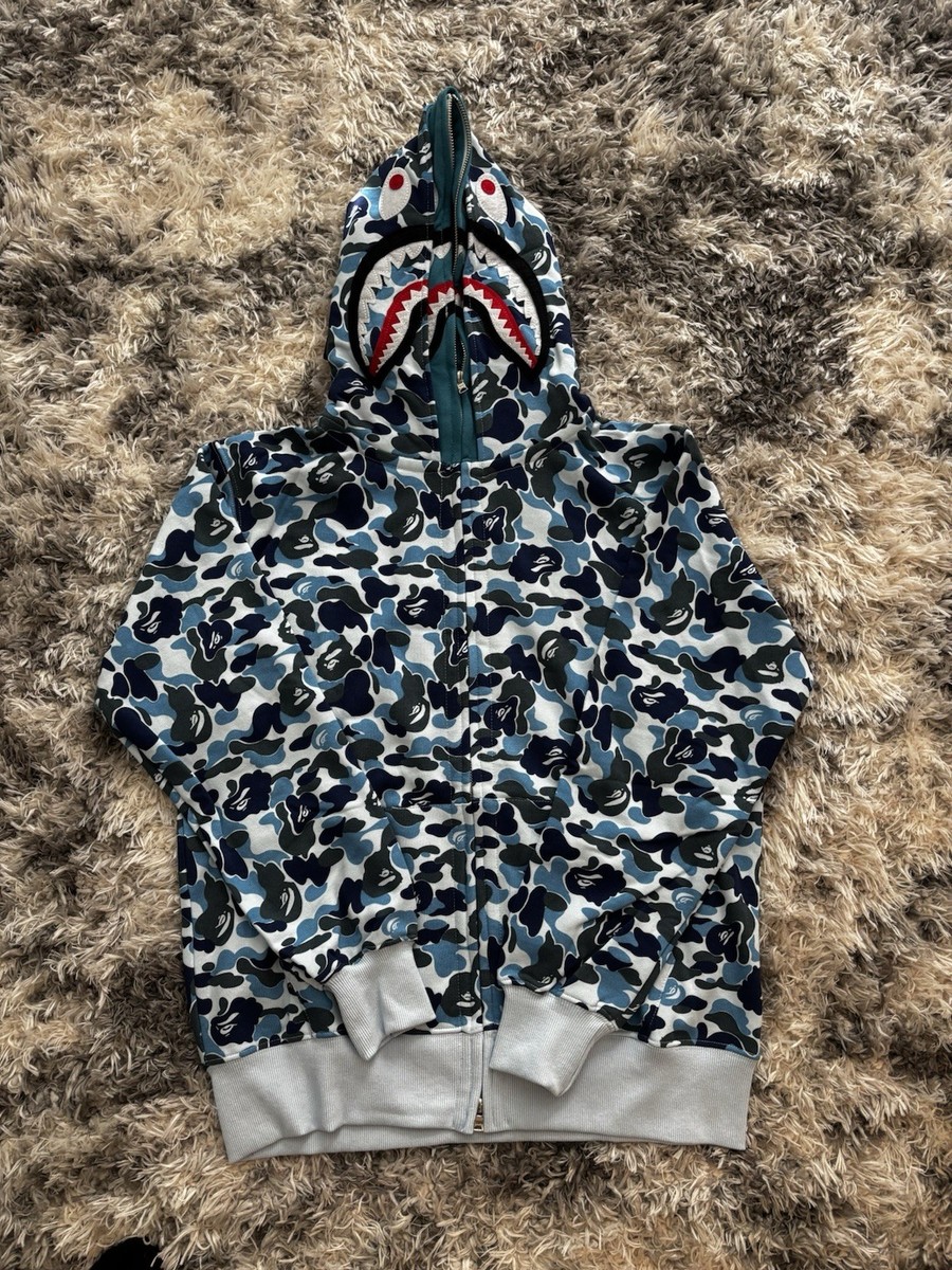 Blue BAPE Camo Shark Full Zip Hoodie Size XL 100% Authentic double 