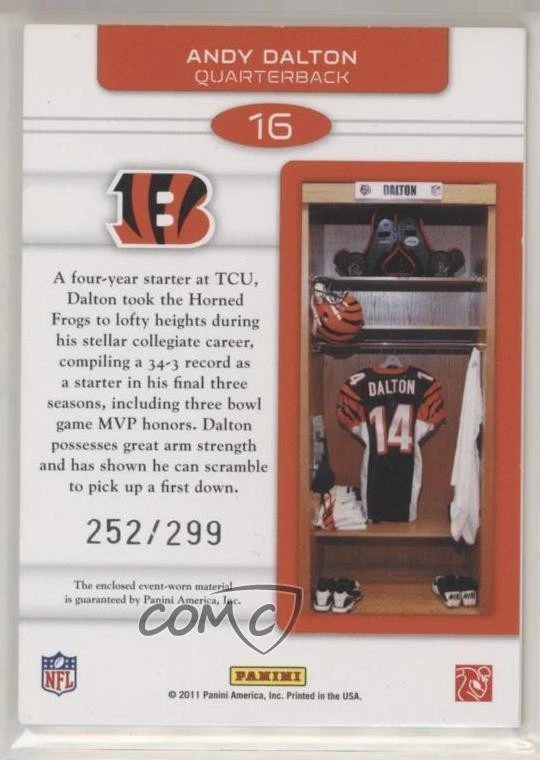 2011 Panini Rookies & Stars Dress for Success Jerseys /299 Andy Dalton #16 RC - Image 2 of 2