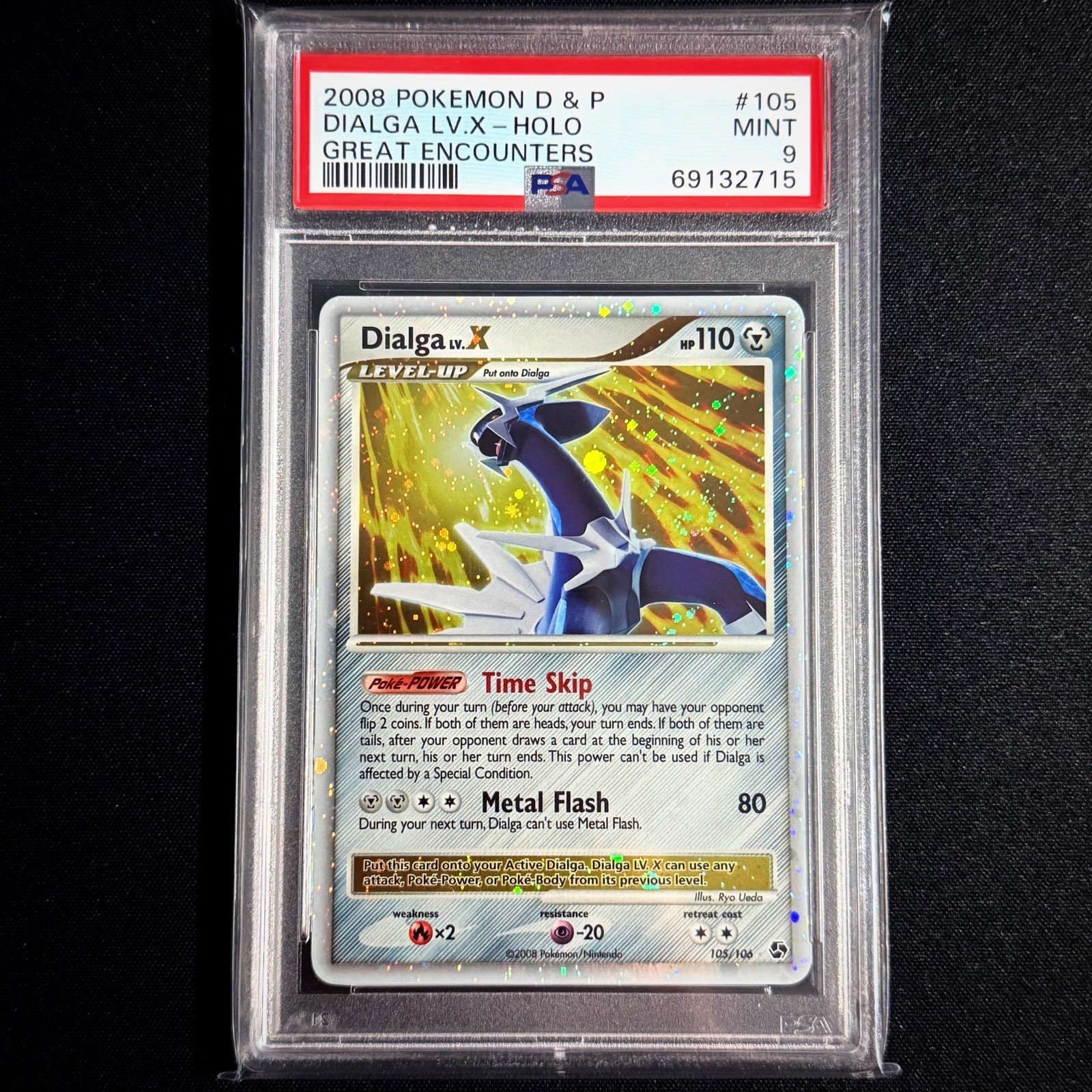 Pokemon TCG Dialga LV.X holo 105/106 Great Encounters 2008 *SWIRLS* MINT PSA 9