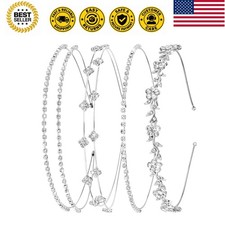 4 Pcs Silver Rhinestone Headband, Bridal Wedding Crystal Tiara Crown Hair Acc...