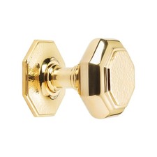 Very Large Polished Brass Hammered Octagonal Centre Door Knob 110mm Solid Heavy