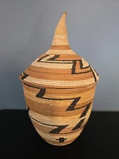 Tutsi Agaseke African Peace Basket Handmade Rwanda Umuraza Path Pattern 15" Tall