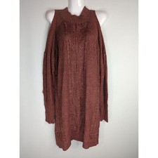 Pink Rose Women's Cold Shoulder High Neck Sweater Dress Dark Orange Size XL NWT