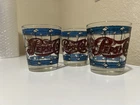 Vintage PEPSI COLA Drinking Glasses Tiffany Style Bar Glass 3 3/8” Set Of 3