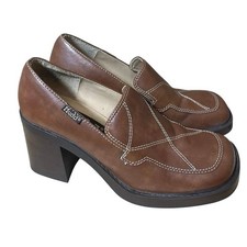 VTG Mudd 90s Y2K Brown Chunky Block Heel Platform Loafer Shoes Size 8 RARE