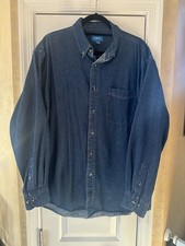 Men's Port Company Long Sleeve Denim Button Down Collar Shirt Ink Blue SP10