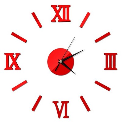 Frameless Red Acrylic Wall Clock with Roman Numerals for Stylish Wall Decor