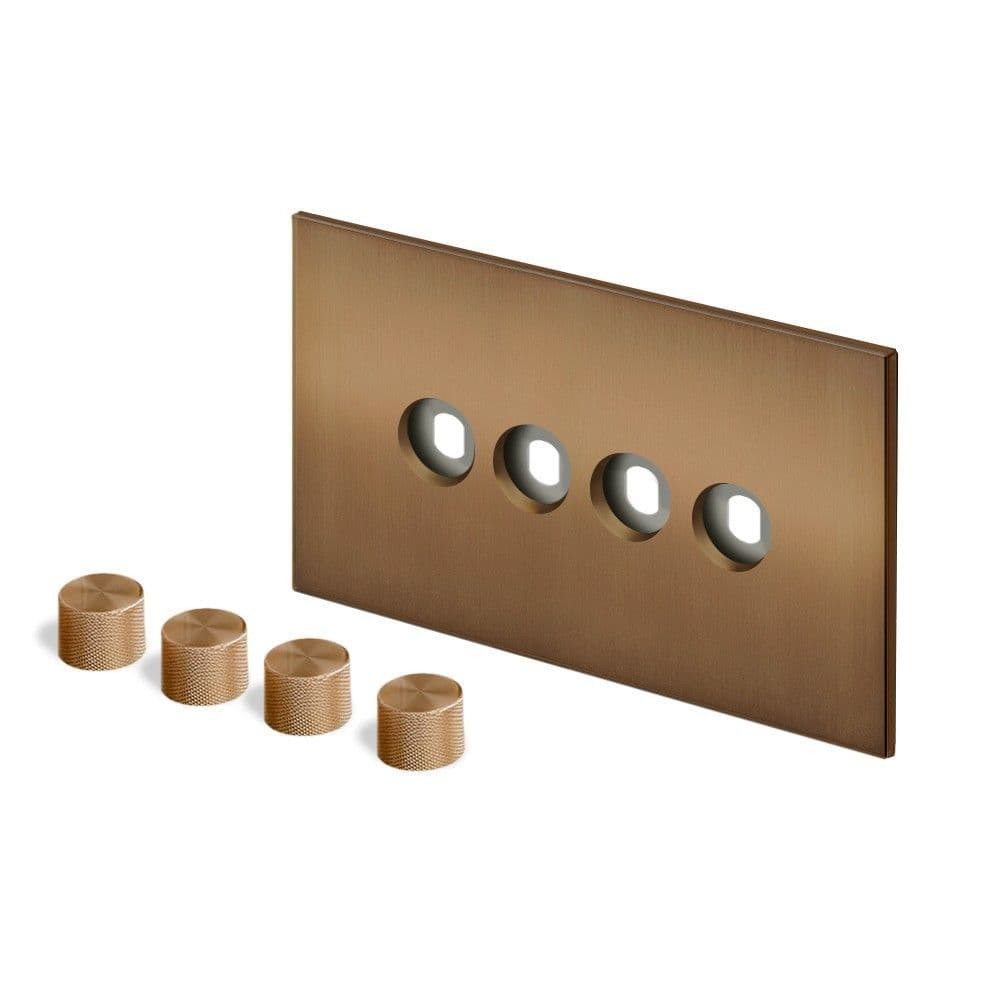 Retrotouch Aura Dimmer Plate 4 Gang with Bronze Knobs - Brushed Bronze