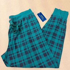 Polo Ralph Lauren Plaid Sleep Pants XL Green Black Cotton Blend Drawstring New