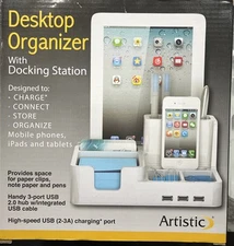 New Desktop Docking Station 3 Port USB White Organizer Phone iPad Tablet Charger