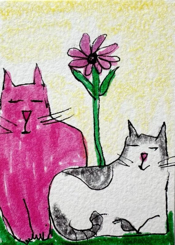 Original ACEO Painting Cat Miniature Art Card By Carole Collins M17