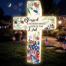 4th of July Memorial Day Christian Solar Cross Garden Stake Light, Patriotic ...