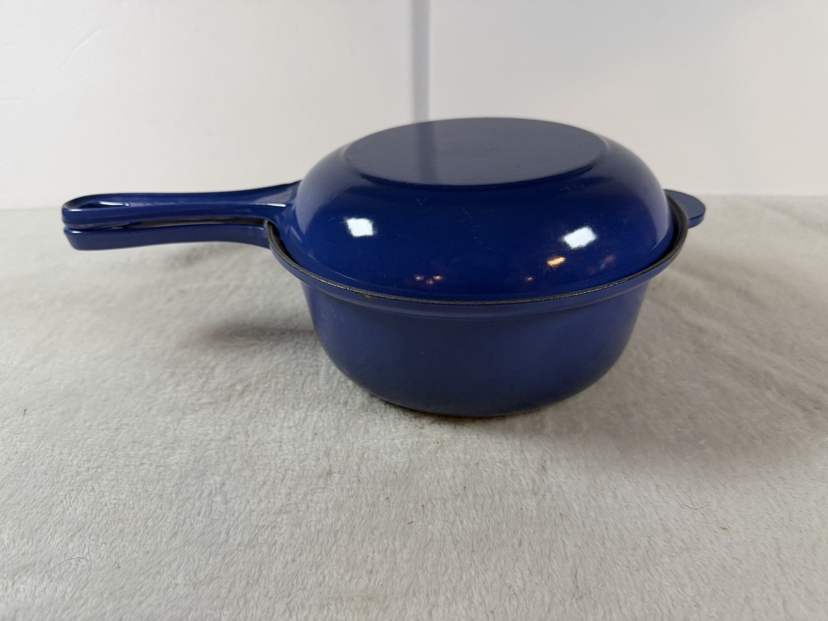 Vintage Le Creuset #22 Blue Enameled Cast Iron Multifunction Pan