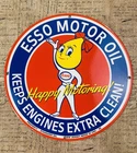 VINTAGE ESSO MOTOR OIL GIRL GASOLINE GAS PUMP STATION PORCELAIN DIE CUT SIGN