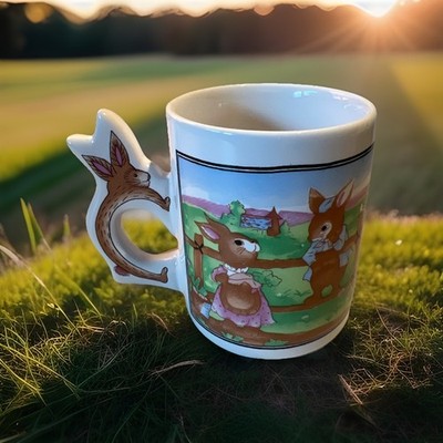 Vintage Peter Rabbit Easter Bunny Coffee Tea, Mug, CottageCore Bunny, Handles ￼￼
