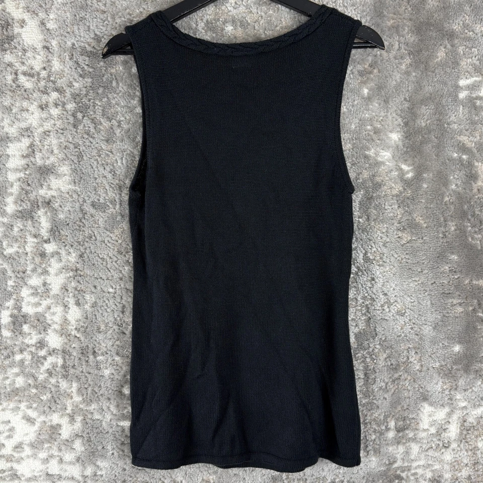 Топ Lauren Moffatt размер M льняной шелк на пуговицах квадратный вырез черный без рукавов - Изображение 3 из 4