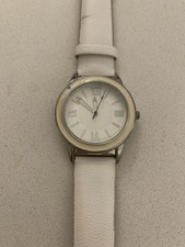 Quartz Watch Creamy Dial White Band Round Stainless Steel Pre-owned