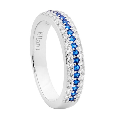 Ellani Sterling Silver Triple Row Blue & White CZ Ring R508 - Picture 1 of 1