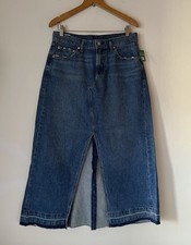 NWT Gap Denim Maxi Skirt Sz 10P 30 Front Slit Raw Hem Boho in Medium Indigo Wash
