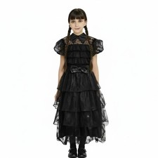    Wednesday Addams Costume Bundle Dance Dress  Wig Set Girls 5-6