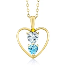 18K Yellow Gold Plated Silver Aquamarine Swiss Blue Topaz and Yellow Sapphire