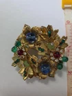 Miriam Haskell Gold  Toned Multi Colored Stones Brooch