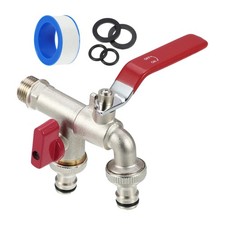 1 Set Double Valve Water Tap Hot and Cold Water for Outdoor Garden Tool Red