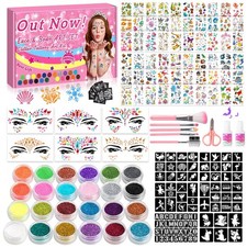 Glitter Tattoos Kit for Kids, 24 Colors Glitter,6 Face Gems,60 Tattoo Sticker...