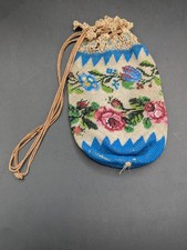 Floral Beaded Flapper Antique Draw String Bag READ