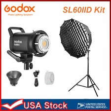 US Godox SL60IID Bowens COB LED Video Light 90cm Grid Softbox 2m Light Stand Kit