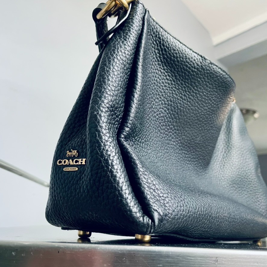 Coach Waverly Shoulder Bag Black Pebbled Leather Gold Hardware - Y2K Style