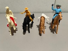 Vintage 1960s set of 3 Cowboys  4 horses Plastic toys, diff brands misc lot