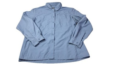 L.L. Bean Women's Blue Fishing Shirt Large Bug Repellent Vented Long Sleeve 3b