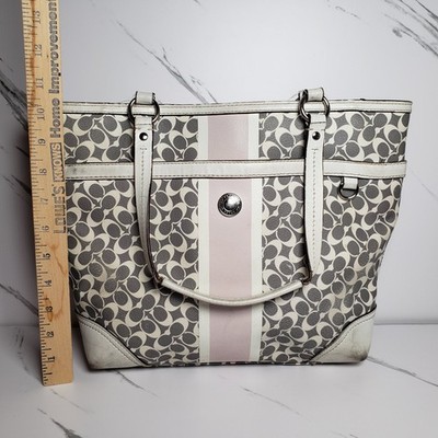 Coach Chelsea Heritage Tote Bag Pink Stripe, Gray White, Signature