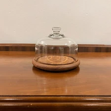 Vintage Goodwood Teakwood Serving Board with Clear Glass Cloche (Cheese Dome)